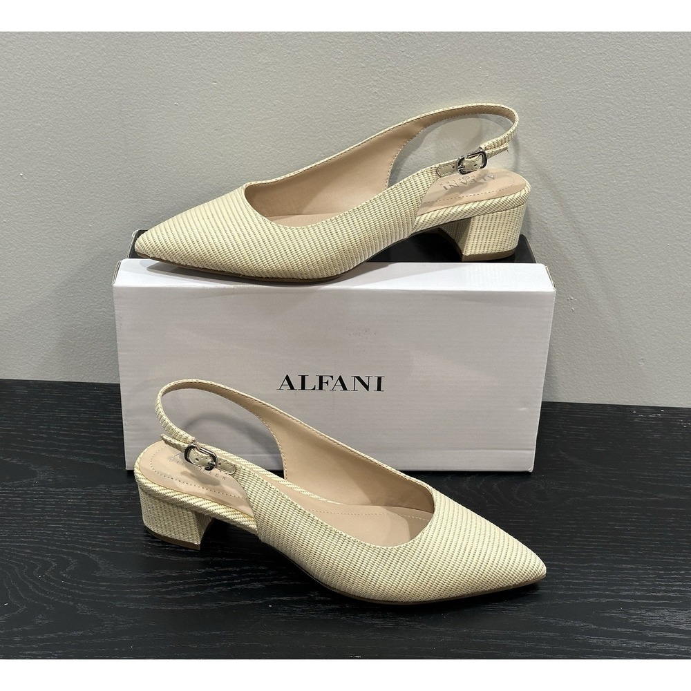 Alfani Step Flex Woman's Beige sling back Block Heels pumps Size 7.5W New READ